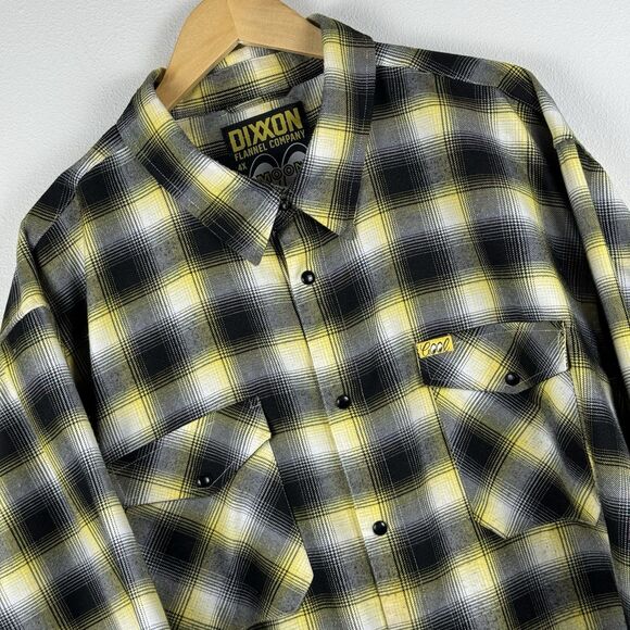 DIXXON Moon Eyes Flannel Men's 4XL Yellow Black Plaid Button Up Heavyweight - Picture 1 of 8